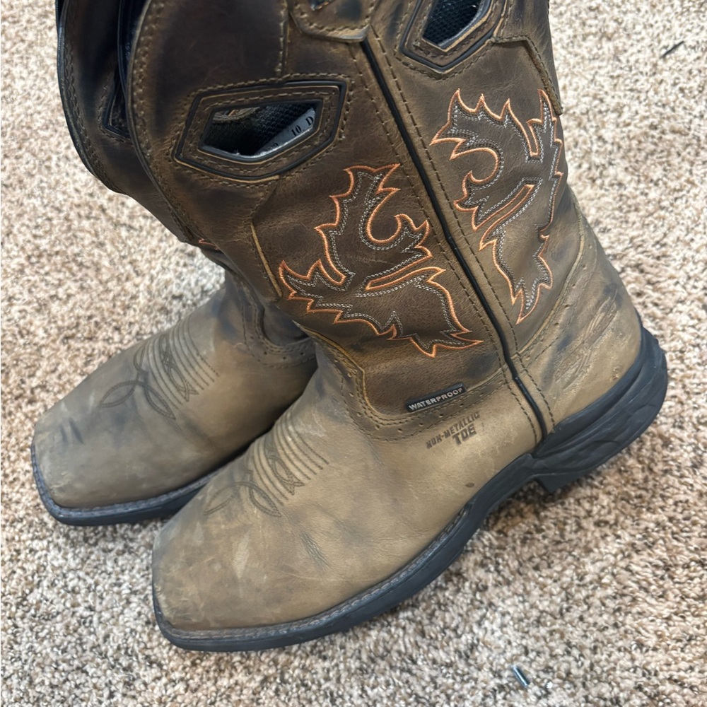 Double H Brown Western Boots with Orange Accents